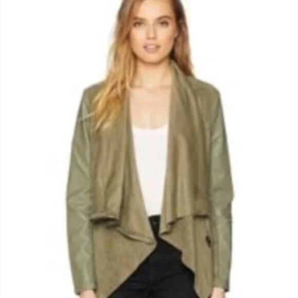 BLANKNYC Olive Green Vegan Leather Suede Drape Moto Jacket Sz S - Picture 3 of 9